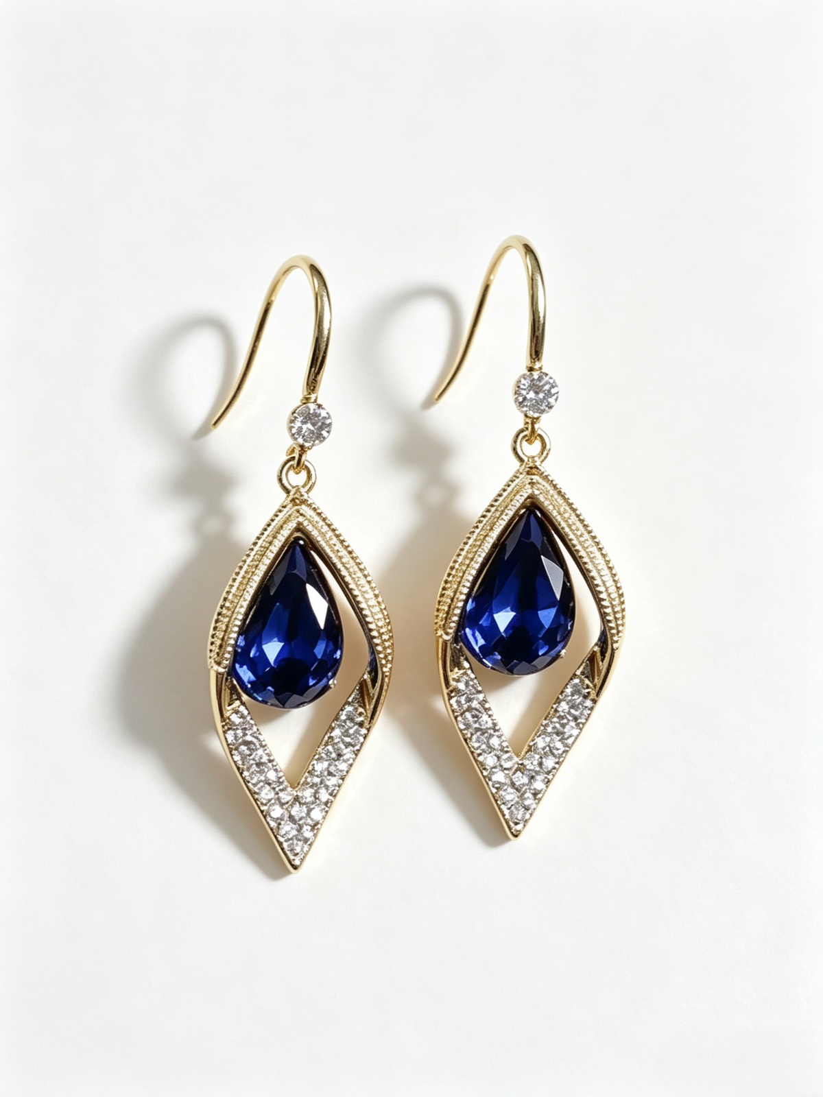 Teardrop Crystal Drop Earrings, Rhombus Pave Cubic Zirconia Hook Dangle Earrings for Women