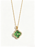 Vintage Clover Treasure Green Four Leaf Clover Pendant Necklace, 14K Gold Plated Titanium Steel Adjustable Chain Choker for Women