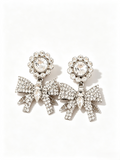 Vintage Rhinestone Bow Drop Earrings, Crystal Flower Teardrop Dangle Earrings, Elegant Wedding Party Statement Earrings for Women