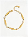 14K Gold Plated Oval Link Cubic Zirconia Bracelet, Dainty Stainless Steel Waterproof Hypoallergenic Chain Bracelet