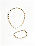Tiger Eye Stone & Natural Pearl Beaded Necklace Bracelet Set, Gold-Plated Brass Handmade Two-Piece Jewelry Set for Women