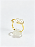 Double Freshwater Pearl Heart Open Adjustable Ring, 14K Gold Plated Brass Pave CZ Statement Ring, Handmade Elegant Pearl Jewelry Gift for Women
