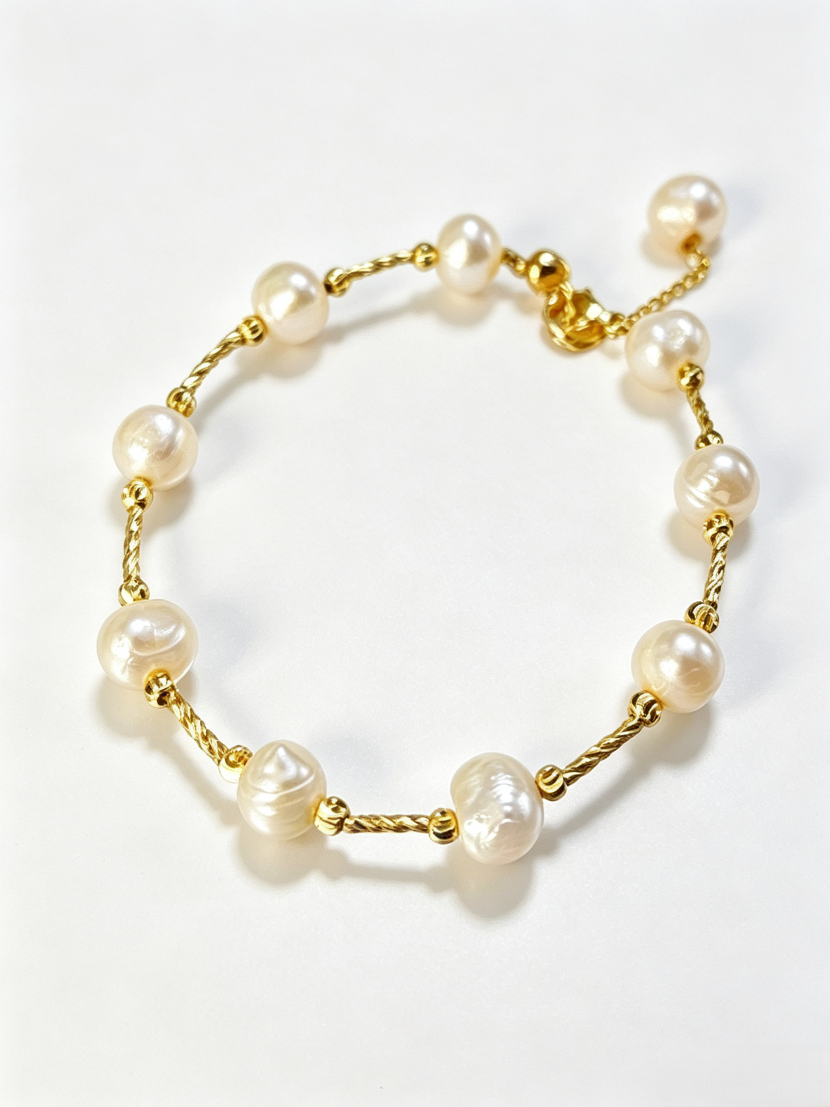 Handmade Irregular Freshwater Pearl Bracelet, Twisted 14K Gold Plated Chain Baroque Pearl Bracelet for Women
