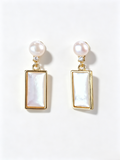 Rectangular Mother of Pearl Drop Earrings, Natural Pearl Gold Plated Brass Handmade Dangle Earrings, Elegant Timeless Jewelry Gift for Women