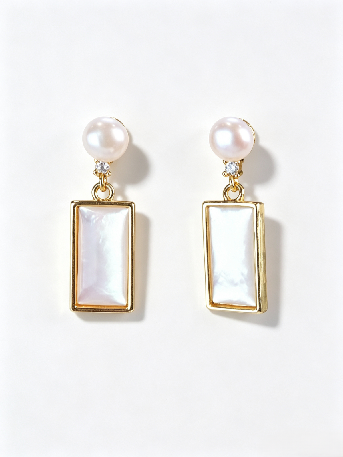 Rectangular Mother of Pearl Drop Earrings, Natural Pearl Gold Plated Brass Handmade Dangle Earrings, Elegant Timeless Jewelry Gift for Women