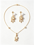 Boho Dreamcatcher Cat’s Eye Pearl Jewelry Matching Set, Gold Leaf Tassel Drop Earrings & Adjustable Necklace Set for Women