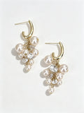 Pearl Tassel Zircon Cluster Long Dangle Earrings, Elegant Drop Earrings for Women