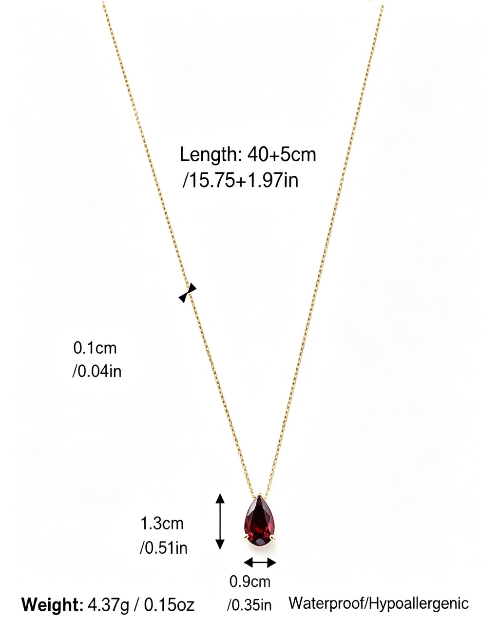Teardrop Birthstone Pendant Necklace, Multi‑Color Cubic Zirconia Waterproof Hypoallergenic Stainless Steel Necklace for Women
