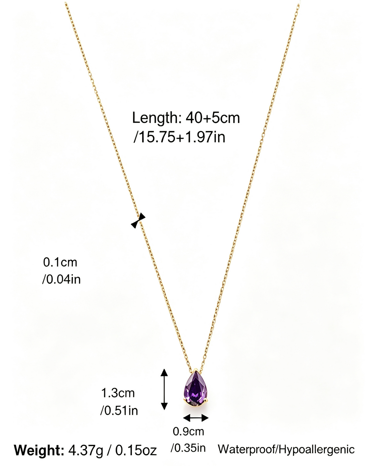 Teardrop Birthstone Pendant Necklace, Multi‑Color Cubic Zirconia Waterproof Hypoallergenic Stainless Steel Necklace for Women