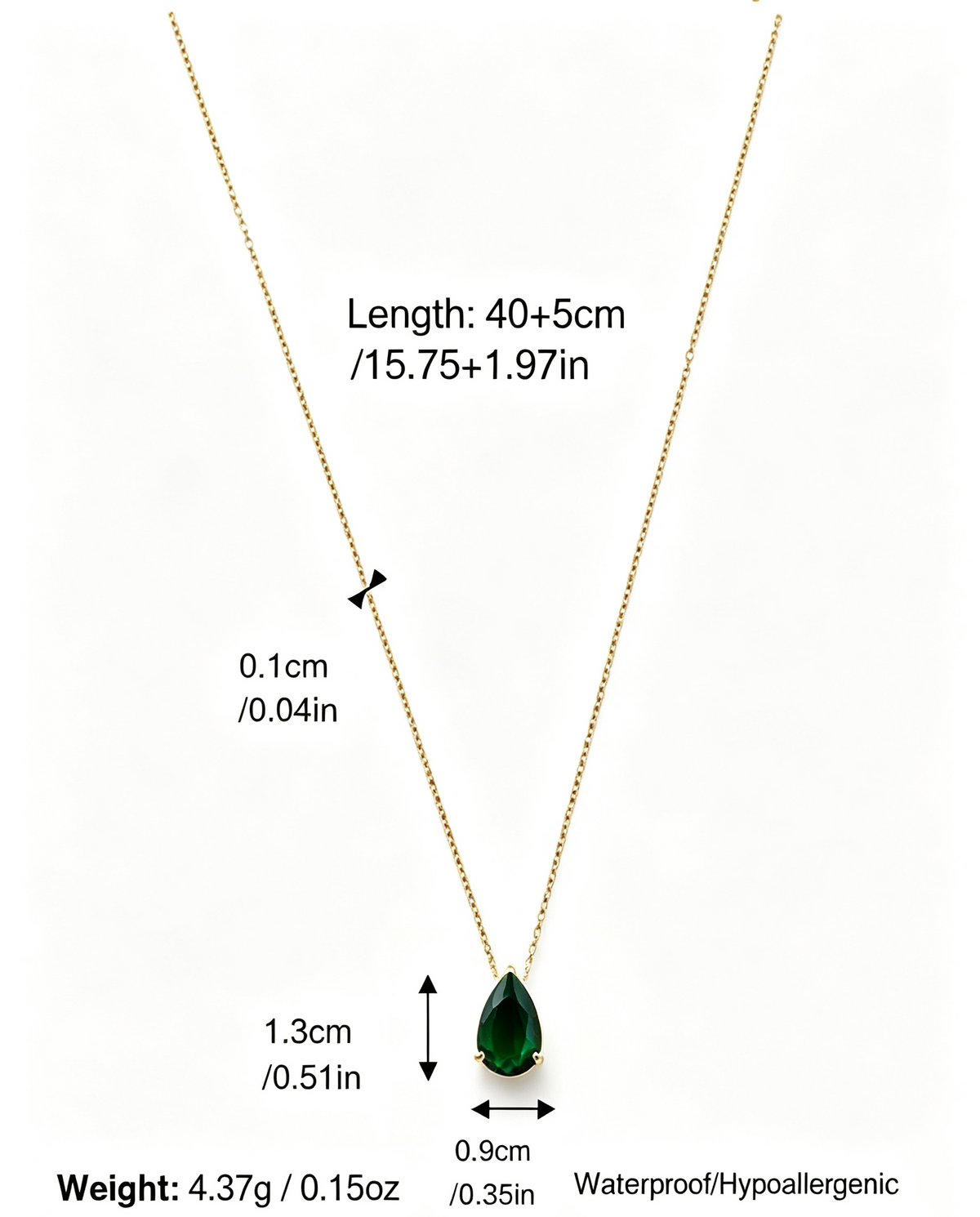 Teardrop Birthstone Pendant Necklace, Multi‑Color Cubic Zirconia Waterproof Hypoallergenic Stainless Steel Necklace for Women