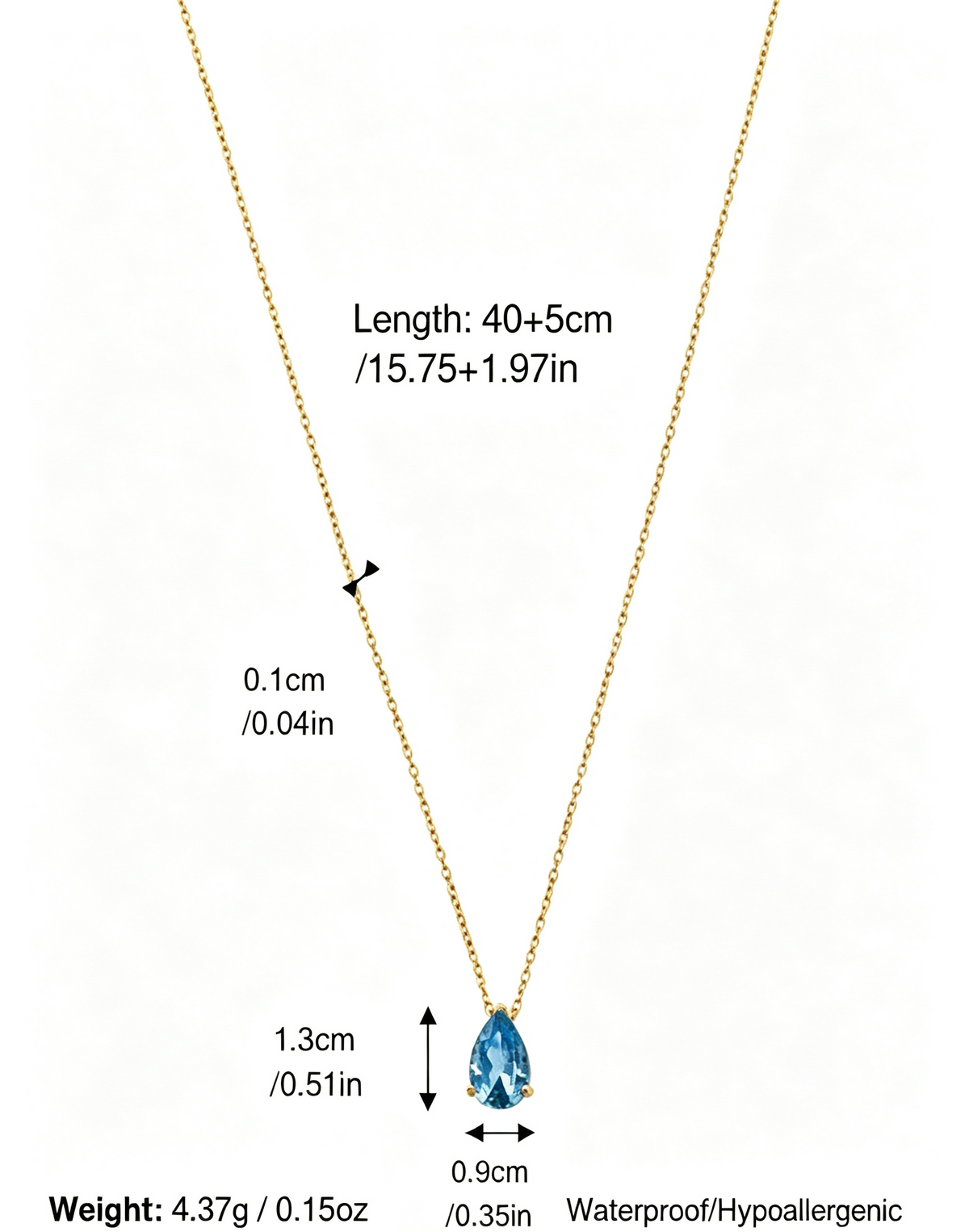 Teardrop Birthstone Pendant Necklace, Multi‑Color Cubic Zirconia Waterproof Hypoallergenic Stainless Steel Necklace for Women