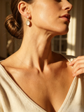 Twisted Border Oval Mother-of-Pearl & Freshwater Pearl Drop Earrings, Handmade Vintage Gold Dangle Earrings for Mature Women