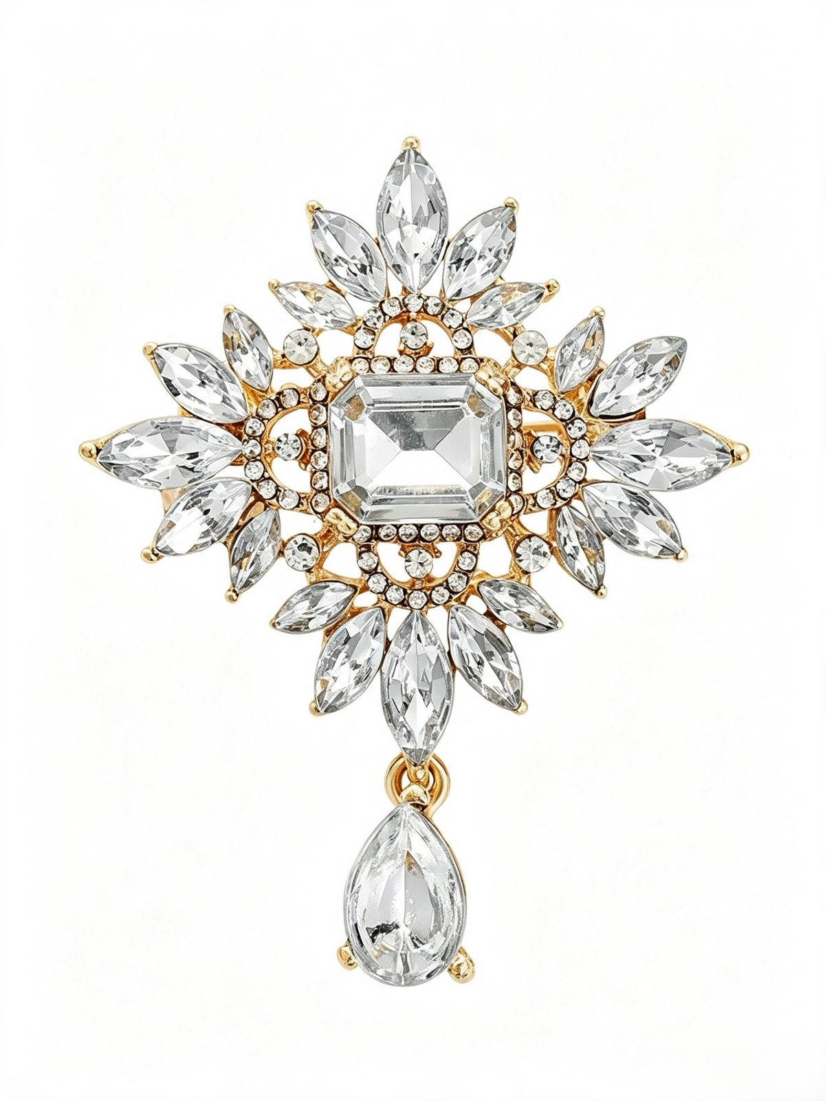 Vintage Baroque Floral Teardrop Rhinestone Brooch Crystal Lapel Pin for Daily Wear Wedding Gift