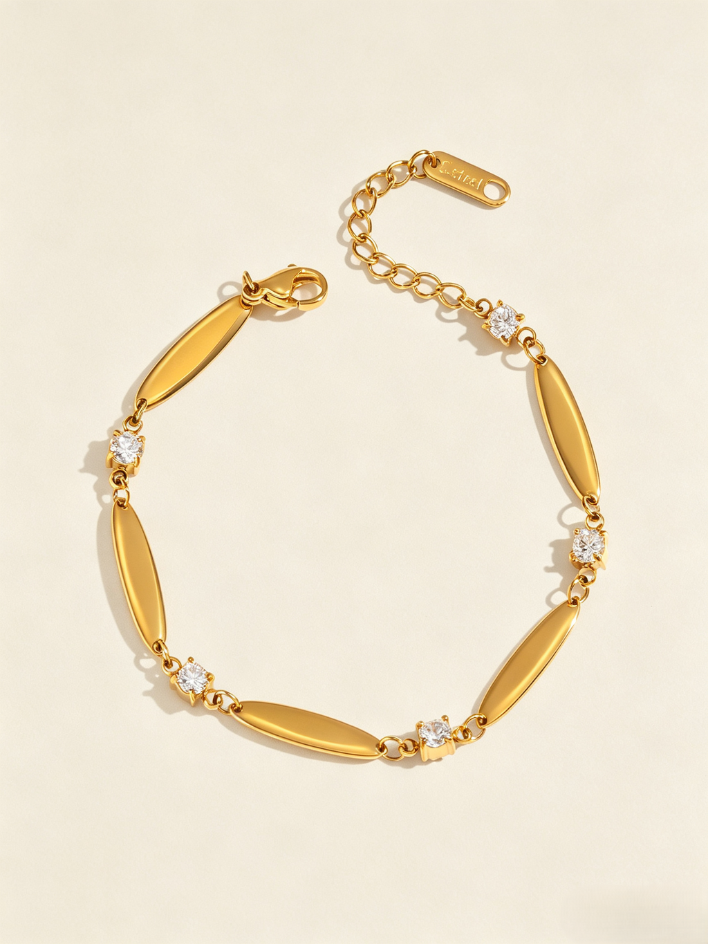 14K Gold Plated Oval Link Cubic Zirconia Bracelet, Dainty Stainless Steel Waterproof Hypoallergenic Chain Bracelet