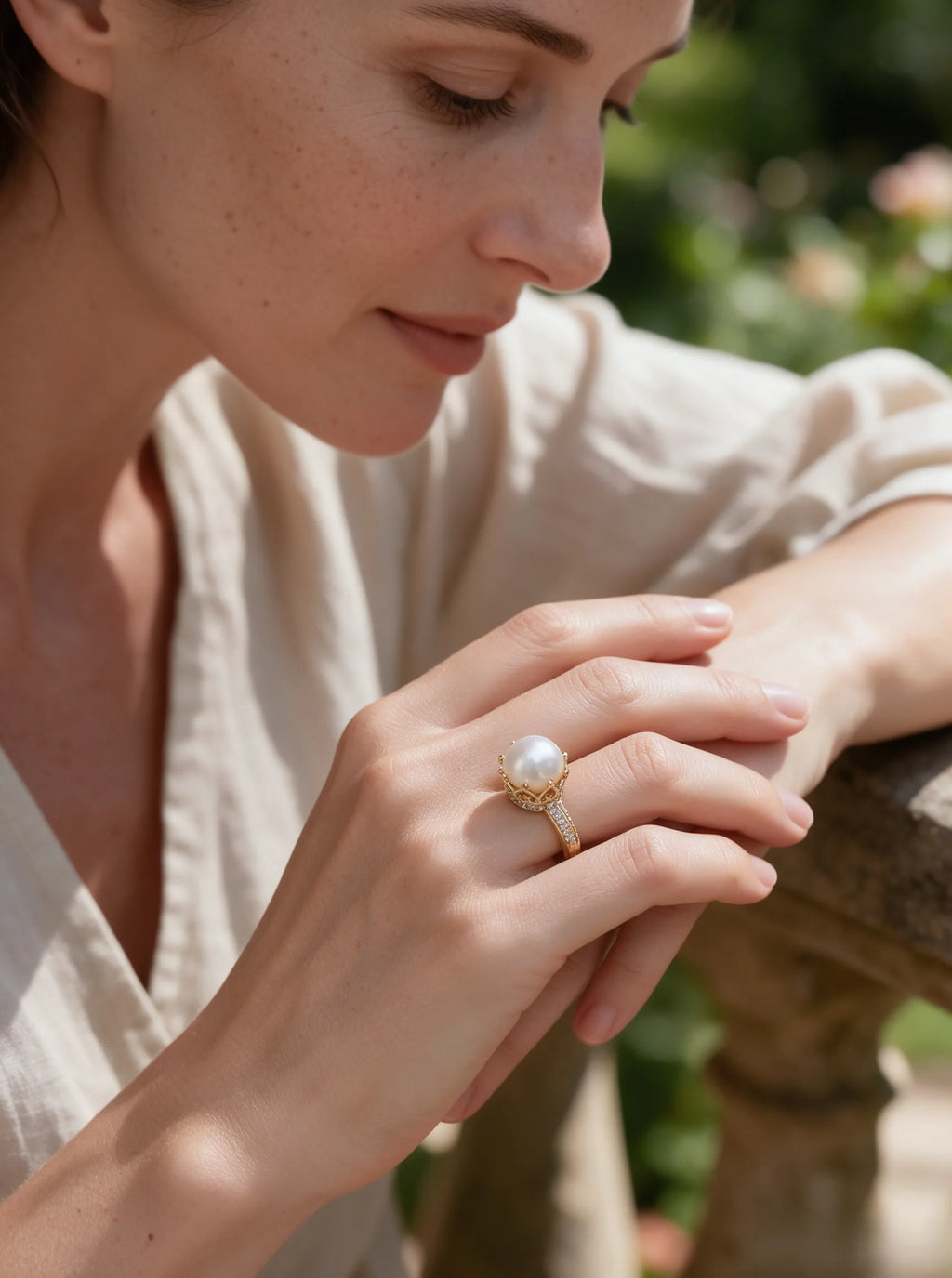 Ornate Crown‑Setting Open Band Ring, Lustrous Natural Freshwater Pearl Statement Ring for Women