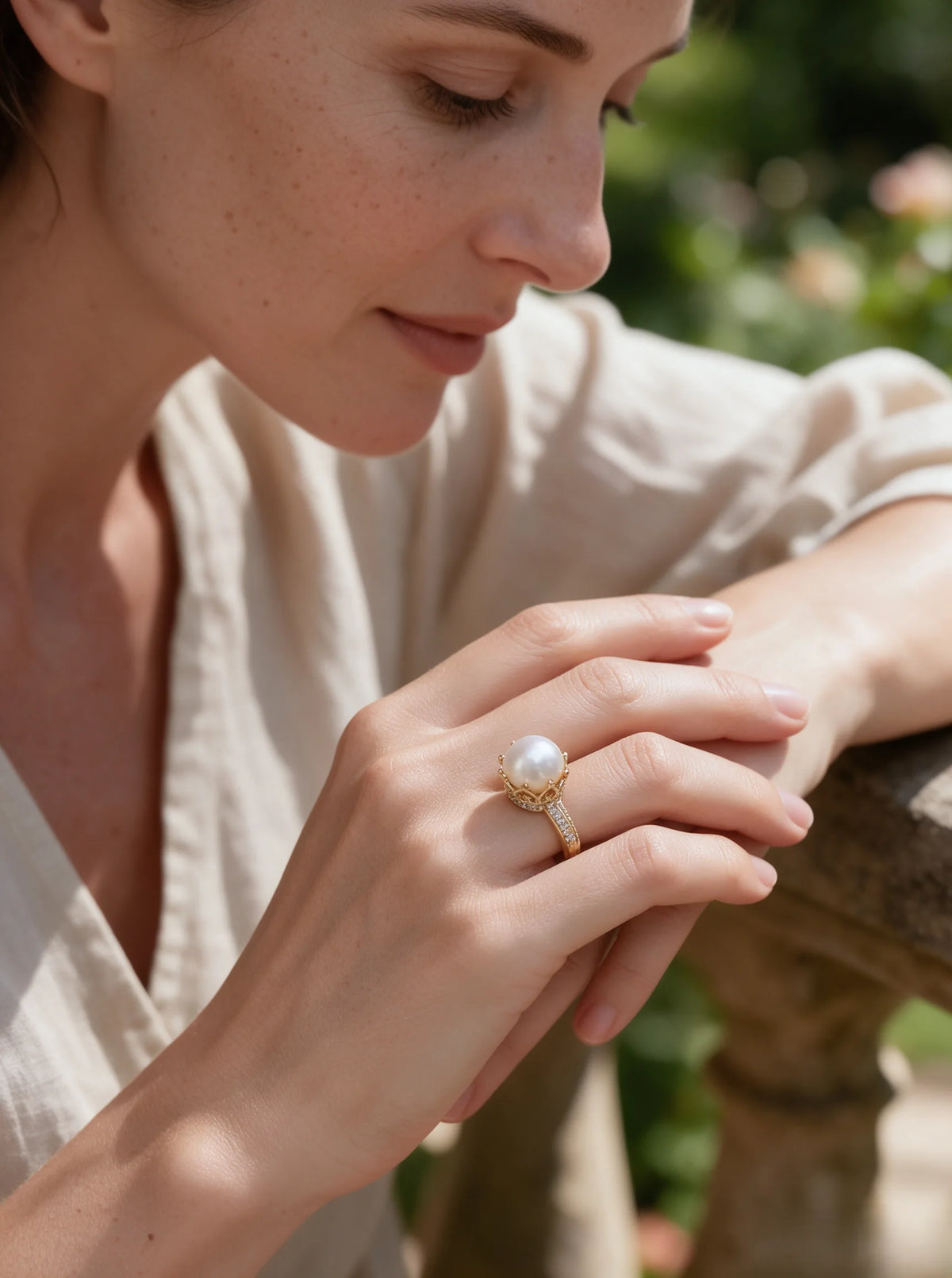 Ornate Crown‑Setting Open Band Ring, Lustrous Natural Freshwater Pearl Statement Ring for Women