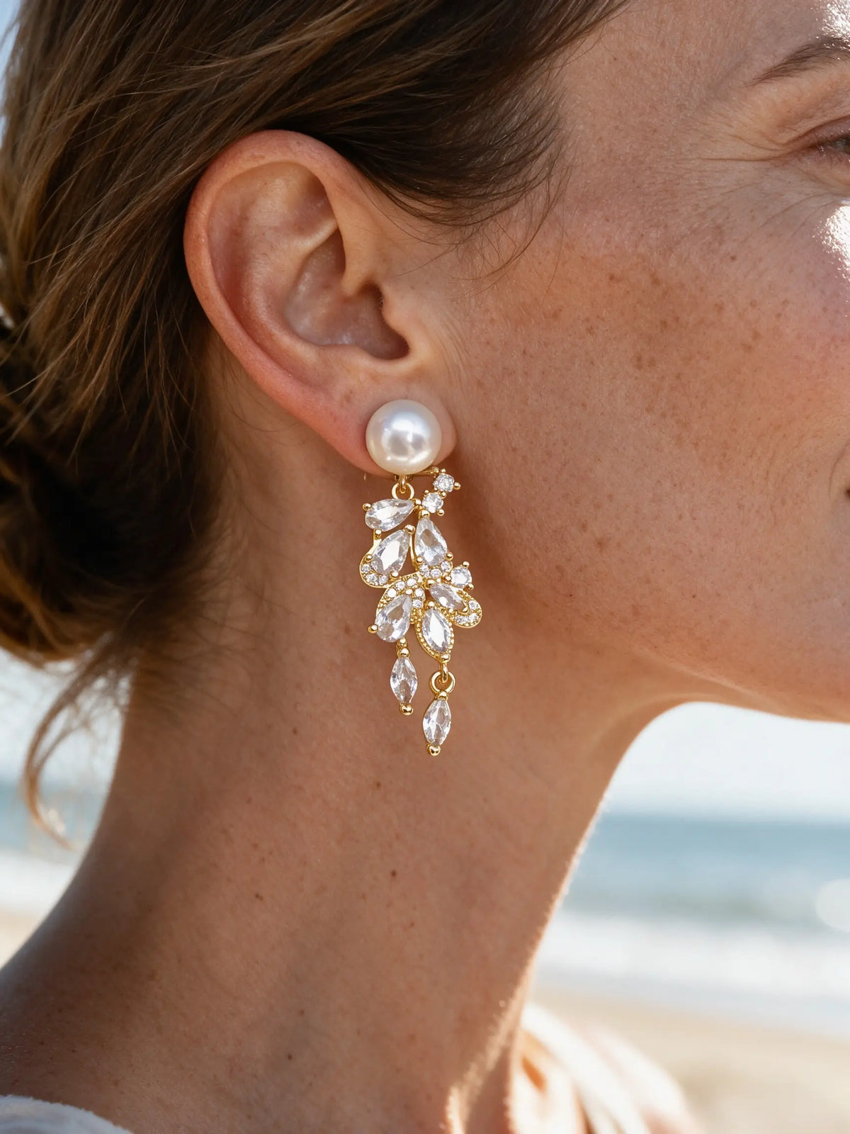 Natural Freshwater Pearl Drop Earrings, Sophisticated Sparkling Evening Dangle Earrings for Women