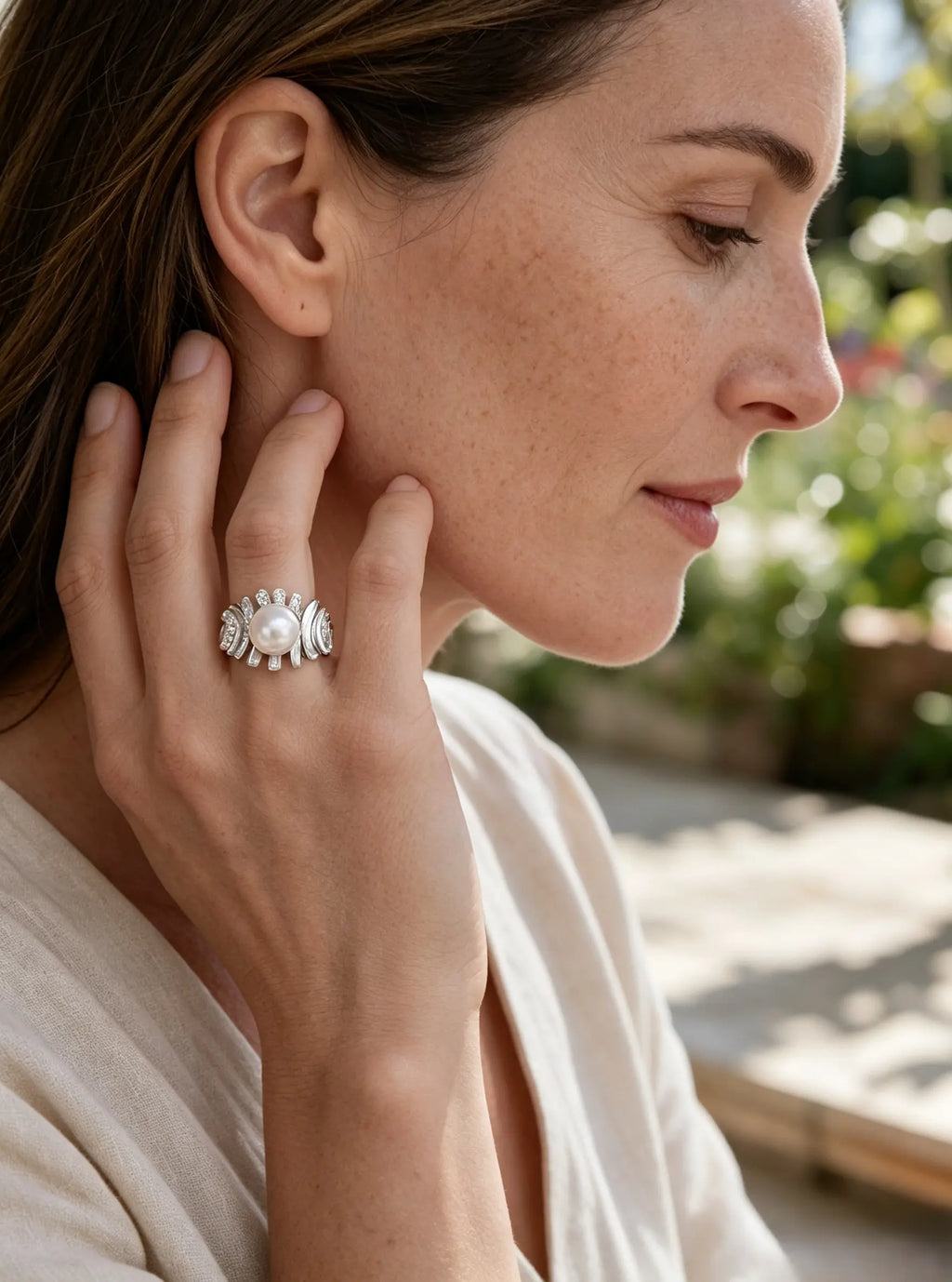 Art Deco Radiant Statement Pearl Ring, Natural Freshwater Pearl Cocktail Ring for Women