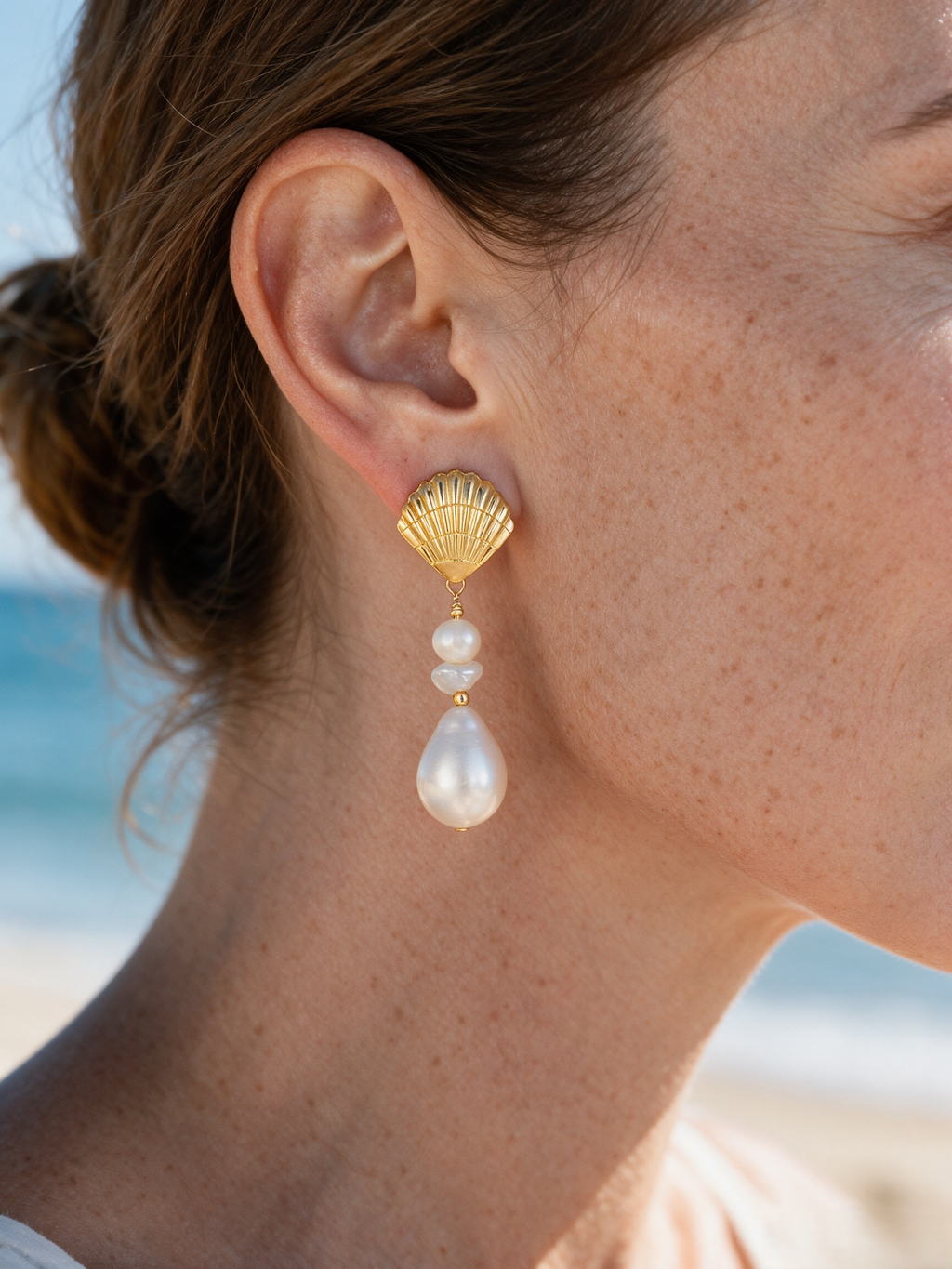 22K Gold Plated Seashell Natural Baroque Pearl Drop Earrings, Timeless Vintage Dangle Earrings with 925 Silver Needle