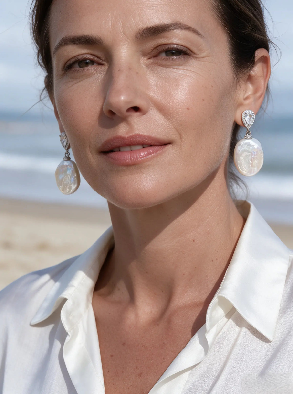 Teardrop Halo Accent Baroque Freshwater Pearl Drop Earrings, Silver‑Tone Statement Dangle Earrings for Women