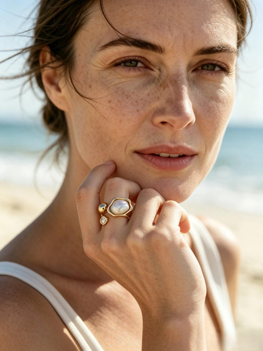18K Gold Plated Natural Baroque Pearl Open Statement Ring, Sophisticated Zircon Accent Vintage Ring for Women