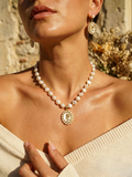 Romantic Rose Cameo Pearl Jewelry Matching Set, Vintage Embossed Mother-of-Pearl Necklace & Earrings Set for Daily Date Elegant Outfits
