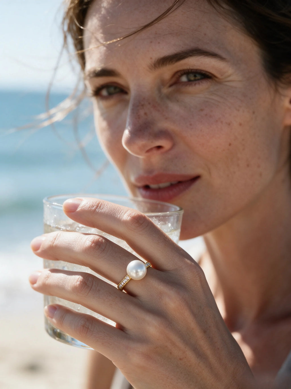 18K Gold Plated Natural Freshwater Pearl Open Ring, Sophisticated Minimal Zircon Accent Single Pearl Ring for Women
